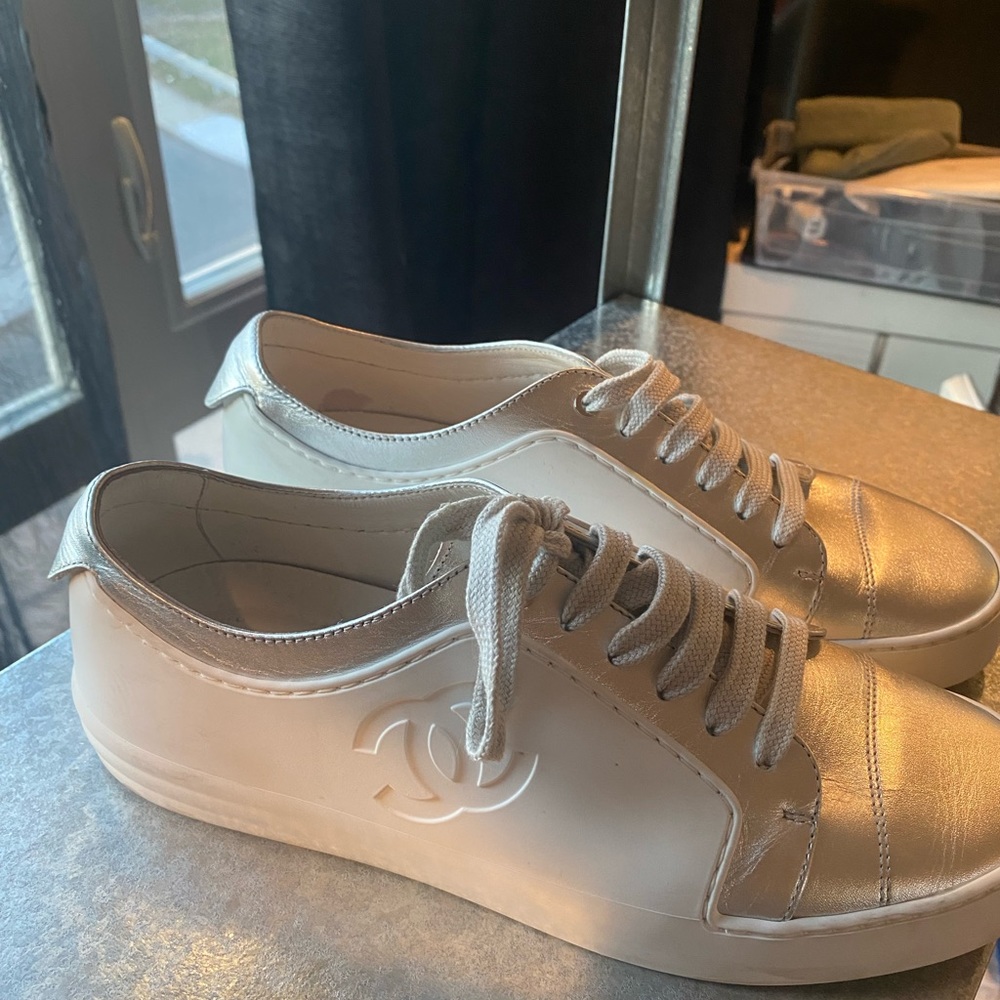Chanel white/silver sneakers